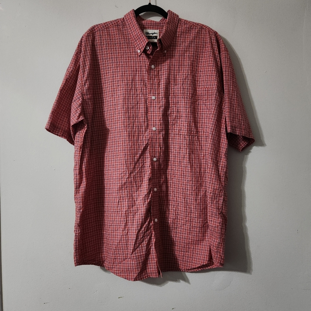 Wrangler Riata Orange Men's Checkered Shirt Size XXL Casual Button Up Tee
